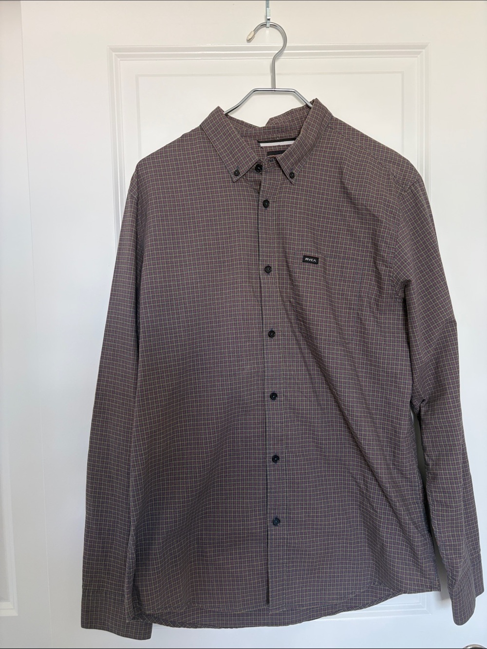 RVCA Men's Button-Down Shirt in Dark Brown Check
